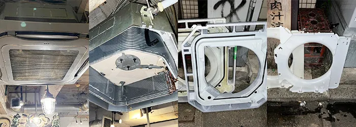 東京都世田谷区 餃子居酒屋 ダンダダン下北沢店 天井カセット形4方向 分解洗浄・交換工事・抗菌施工